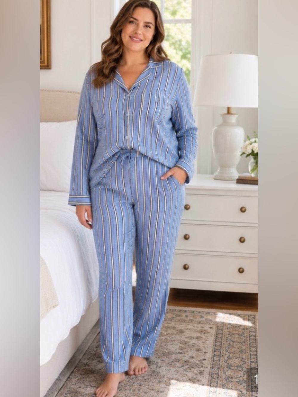 NWT 🌼 P.J. Salvage Stripe Woven Pajama Lounge Set Periwinkle Blue XXL